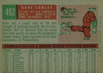1959 Topps #492 Gene Conley Back