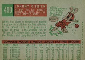 1959 Topps #499 Johnny O'Brien Back