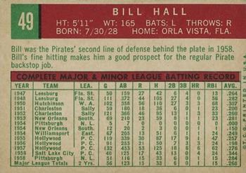 1959 Topps #49 Bill Hall Back