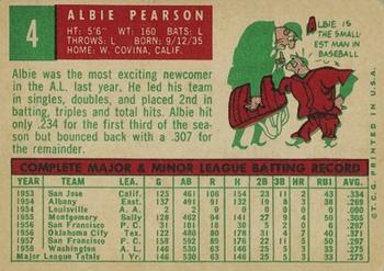 1959 Topps #4 Albie Pearson Back