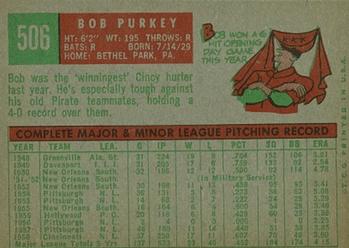 1959 Topps #506 Bob Purkey Back