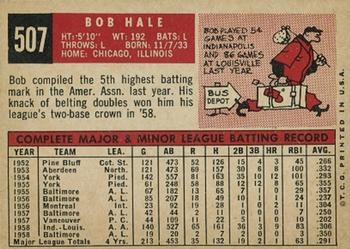 1959 Topps #507 Bob Hale Back