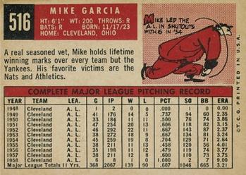1959 Topps #516 Mike Garcia Back