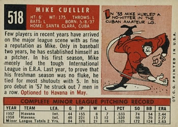 1959 Topps #518 Mike Cuellar Back