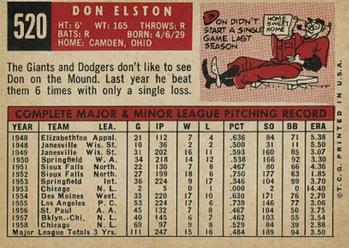 1959 Topps #520 Don Elston Back