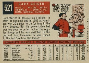1959 Topps #521 Gary Geiger Back