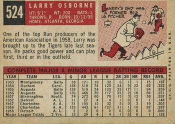 1959 Topps #524 Larry Osborne Back