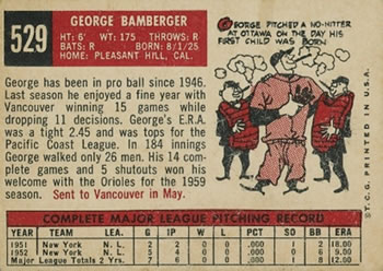 1959 Topps #529 George Bamberger Back