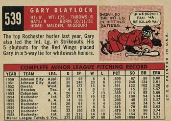 1959 Topps #539 Gary Blaylock Back