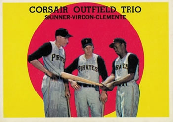 1959 Topps #543 Corsair Outfield Trio (Bob Skinner / Bill Virdon / Roberto Clemente) Front