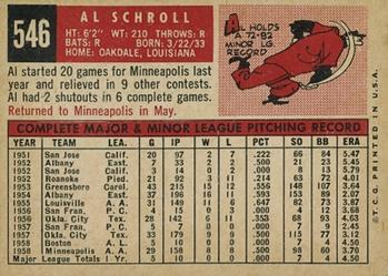 1959 Topps #546 Al Schroll Back