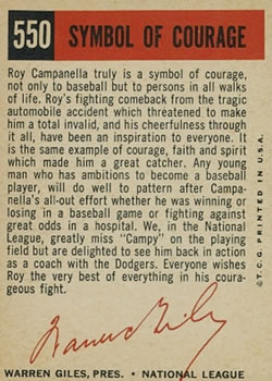 1959 Topps #550 Roy Campanella Back