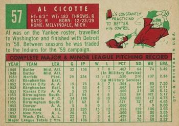 1959 Topps #57 Al Cicotte Back