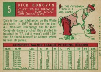 1959 Topps #5 Dick Donovan Back