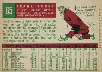 1959 Topps #65 Frank Torre Back