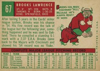 1959 Topps #67 Brooks Lawrence Back