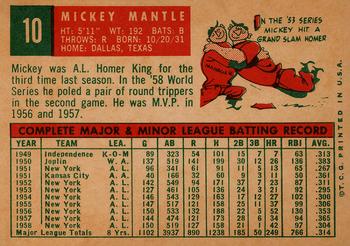 1959 Topps #10 Mickey Mantle Back