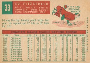 1959 Topps #33 Ed Fitzgerald Back