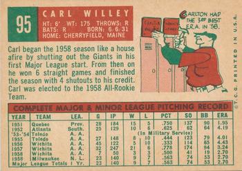 1959 Topps #95 Carl Willey Back