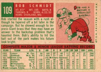 1959 Topps #109 Bob Schmidt Back