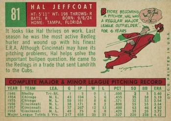 1959 Topps #81 Hal Jeffcoat Back