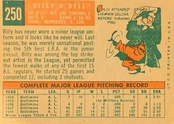 1959 Topps #250 Billy O'Dell Back