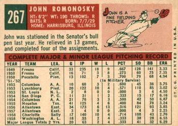 1959 Topps #267 John Romonosky Back