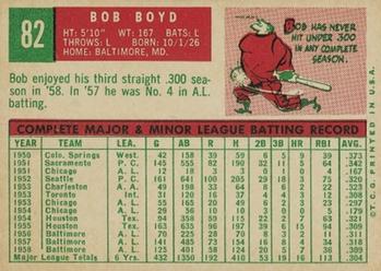 1959 Topps #82 Bob Boyd Back