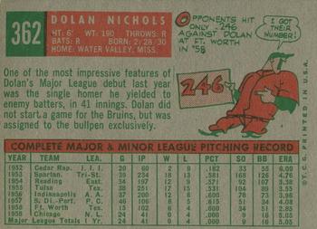 1959 Topps #362 Dolan Nichols Back