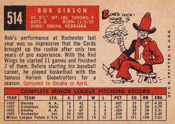 1959 Topps #514 Bob Gibson Back