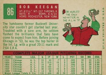 1959 Topps #86 Bob Keegan Back
