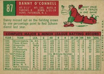 1959 Topps #87 Danny O'Connell Back