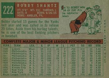 1959 Topps #222 Bobby Shantz Back