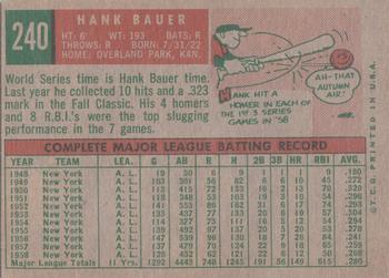 1959 Topps #240 Hank Bauer Back
