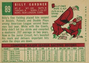 1959 Topps #89 Billy Gardner Back