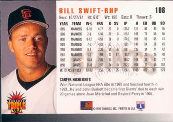 1994 Triple Play #108 Bill Swift Back
