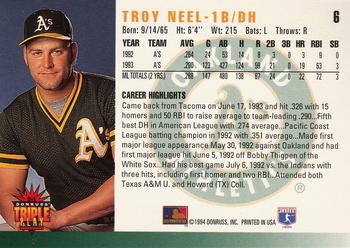 1994 Triple Play #6 Troy Neel Back
