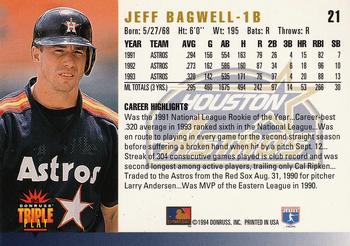 1994 Triple Play #21 Jeff Bagwell Back
