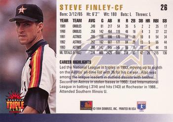 1994 Triple Play #26 Steve Finley Back
