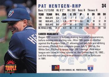 1994 Triple Play #34 Pat Hentgen Back