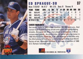 1994 Triple Play #37 Ed Sprague Back
