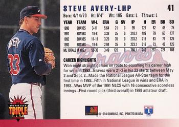 1994 Triple Play #41 Steve Avery Back