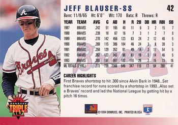 1994 Triple Play #42 Jeff Blauser Back