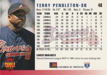 1994 Triple Play #48 Terry Pendleton Back