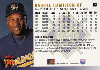 1994 Triple Play #53 Darryl Hamilton Back