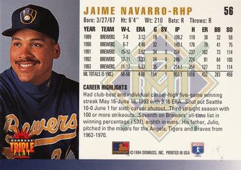 1994 Triple Play #56 Jaime Navarro Back