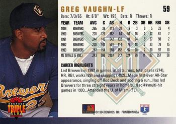 1994 Triple Play #59 Greg Vaughn Back