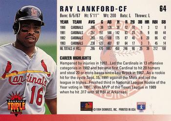 1994 Triple Play #64 Ray Lankford Back