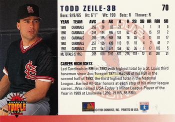 1994 Triple Play #70 Todd Zeile Back