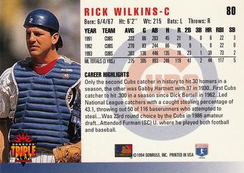 1994 Triple Play #80 Rick Wilkins Back